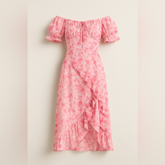 Pink Off-Shoulder Ruffle Dress - Picture 2 of 3